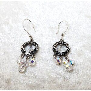 Vintage Sterling Silver Crystal & Silver Chandelier aurora borealis Earrings